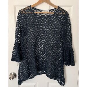 Simply Noelle Dark Blue Sheer Lace Cover Up Top Size S/M (8-10).